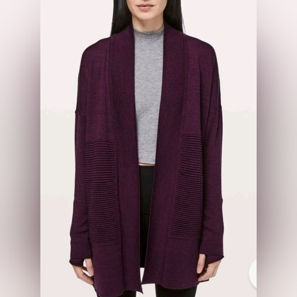 Lululemon Burgundy Open Front Cardigan Sz 8 - Picture 2 of 5